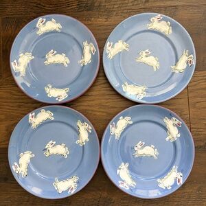 Vintage 1996 Patricia DuPont Hand Painted Folk Bunny 8” Plates Set of 4